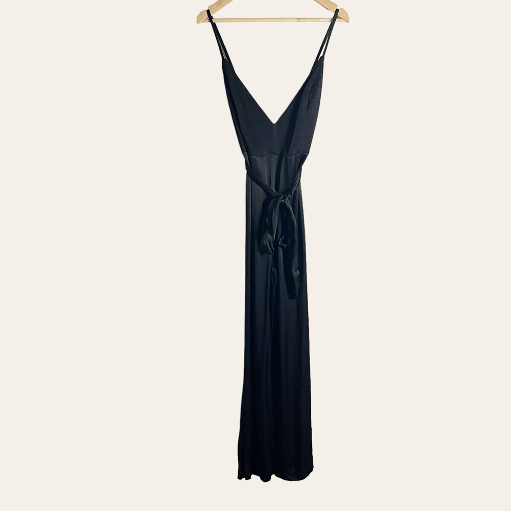 Fame and Partners Benton Black Satin Tie Waist Sleeveless Jumpsuit Size 6 - Picture 6 of 15